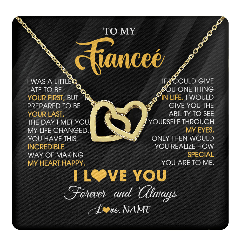 Interlocking Hearts Necklace 18K Yellow Gold Finish | 1 | Personalized To My Beautiful Fiancee Necklace From Fiance Son Jewelry Forever Love Fiancee Birthday Gifts Anniversary Valentines Day Gift Box Message Card | teecentury