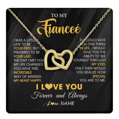 Interlocking Hearts Necklace 18K Yellow Gold Finish | 1 | Personalized To My Beautiful Fiancee Necklace From Fiance Son Jewelry Forever Love Fiancee Birthday Gifts Anniversary Valentines Day Gift Box Message Card | teecentury