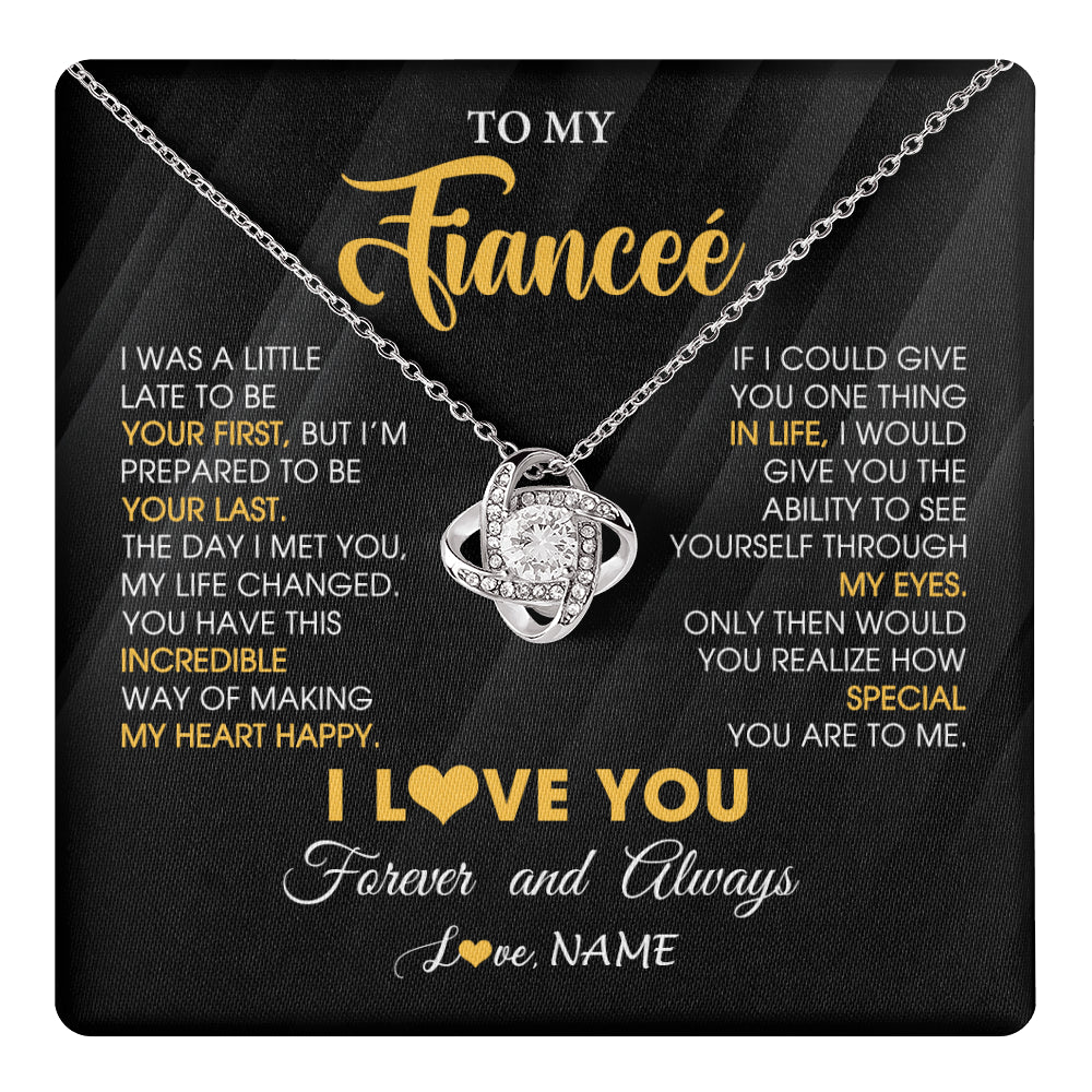 Love Knot Necklace 14K White Gold Finish | 1 | Personalized To My Beautiful Fiancee Necklace From Fiance Son Jewelry Forever Love Fiancee Birthday Gifts Anniversary Valentines Day Gift Box Message Card | teecentury