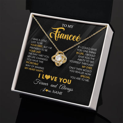 Love Knot Necklace 18K Yellow Gold Finish | 2 | Personalized To My Beautiful Fiancee Necklace From Fiance Son Jewelry Forever Love Fiancee Birthday Gifts Anniversary Valentines Day Gift Box Message Card | teecentury