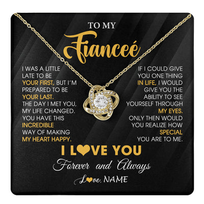 Love Knot Necklace 18K Yellow Gold Finish | 1 | Personalized To My Beautiful Fiancee Necklace From Fiance Son Jewelry Forever Love Fiancee Birthday Gifts Anniversary Valentines Day Gift Box Message Card | teecentury