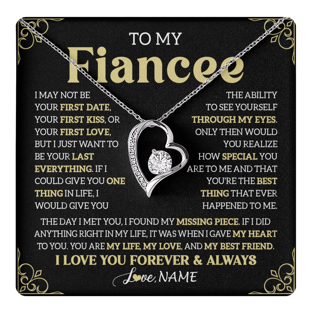 Forever Love Necklace 14K White Gold Finish | 1 | Personalized To My Beautiful Fiancee Necklace From Fiance The Day I Met You Birthday Gifts For Fiancee Anniversary Valentines Day Gift Box Message Card | teecentury