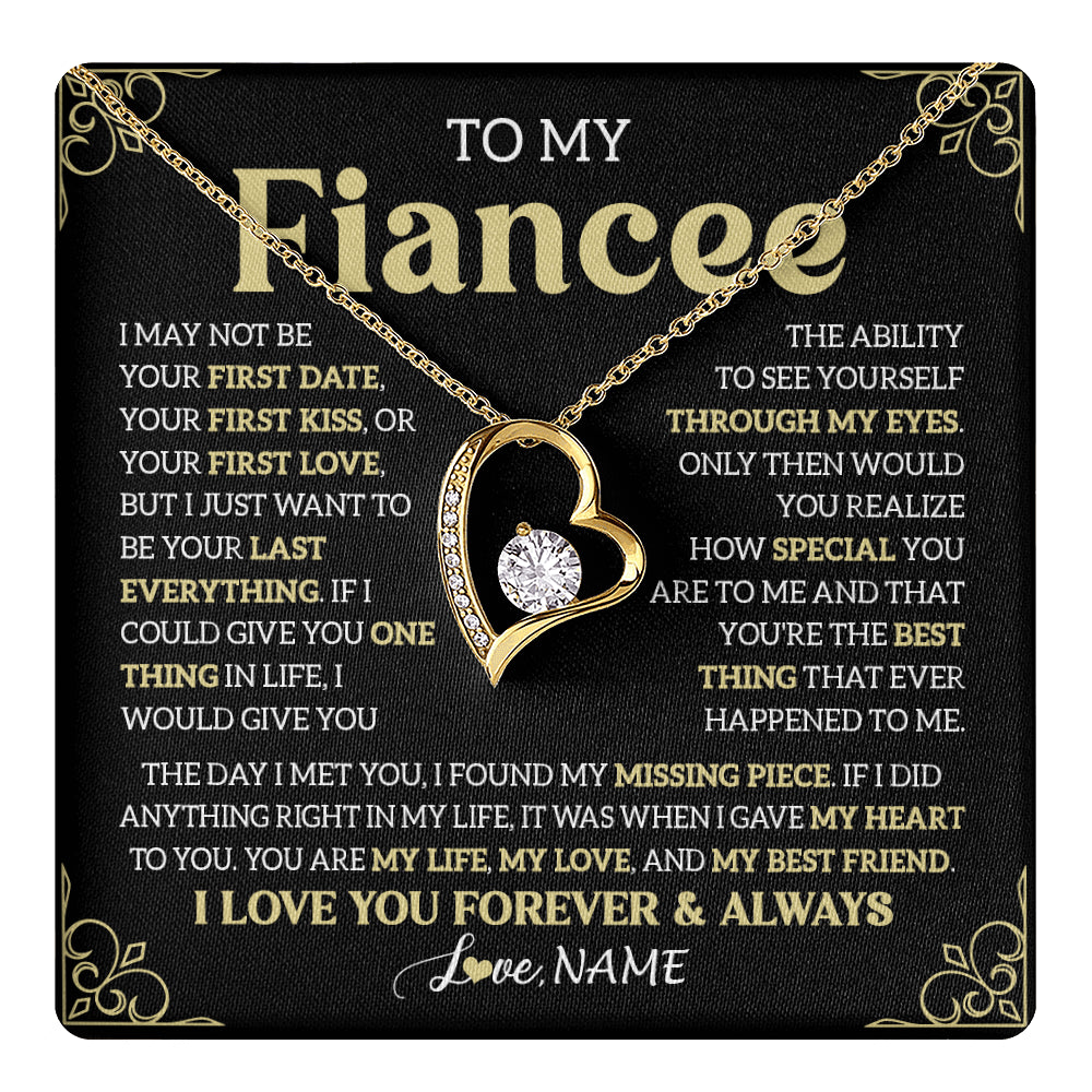 Forever Love Necklace 18K Yellow Gold Finish | 1 | Personalized To My Beautiful Fiancee Necklace From Fiance The Day I Met You Birthday Gifts For Fiancee Anniversary Valentines Day Gift Box Message Card | teecentury