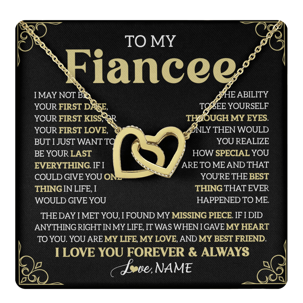 Interlocking Hearts Necklace 18K Yellow Gold Finish | 1 | Personalized To My Beautiful Fiancee Necklace From Fiance The Day I Met You Birthday Gifts For Fiancee Anniversary Valentines Day Gift Box Message Card | teecentury
