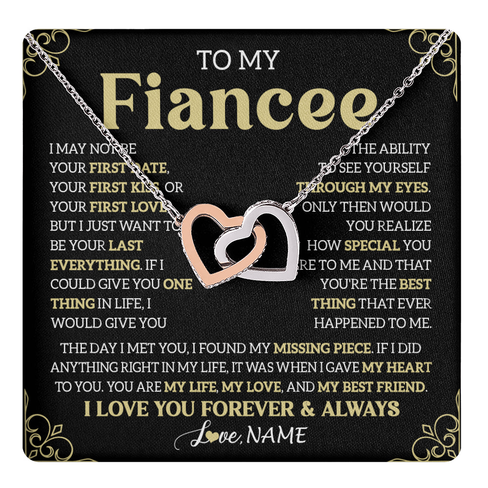 Interlocking Hearts Necklace Stainless Steel & Rose Gold Finish | 1 | Personalized To My Beautiful Fiancee Necklace From Fiance The Day I Met You Birthday Gifts For Fiancee Anniversary Valentines Day Gift Box Message Card | teecentury