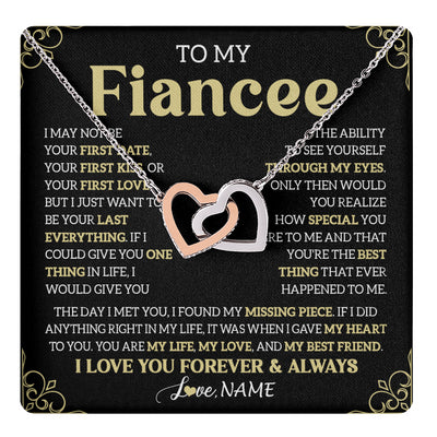 Interlocking Hearts Necklace Stainless Steel & Rose Gold Finish | 1 | Personalized To My Beautiful Fiancee Necklace From Fiance The Day I Met You Birthday Gifts For Fiancee Anniversary Valentines Day Gift Box Message Card | teecentury