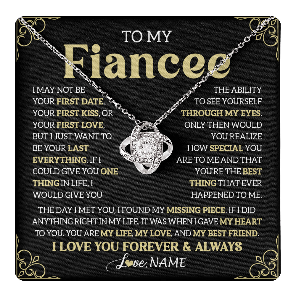 Love Knot Necklace 14K White Gold Finish | 1 | Personalized To My Beautiful Fiancee Necklace From Fiance The Day I Met You Birthday Gifts For Fiancee Anniversary Valentines Day Gift Box Message Card | teecentury
