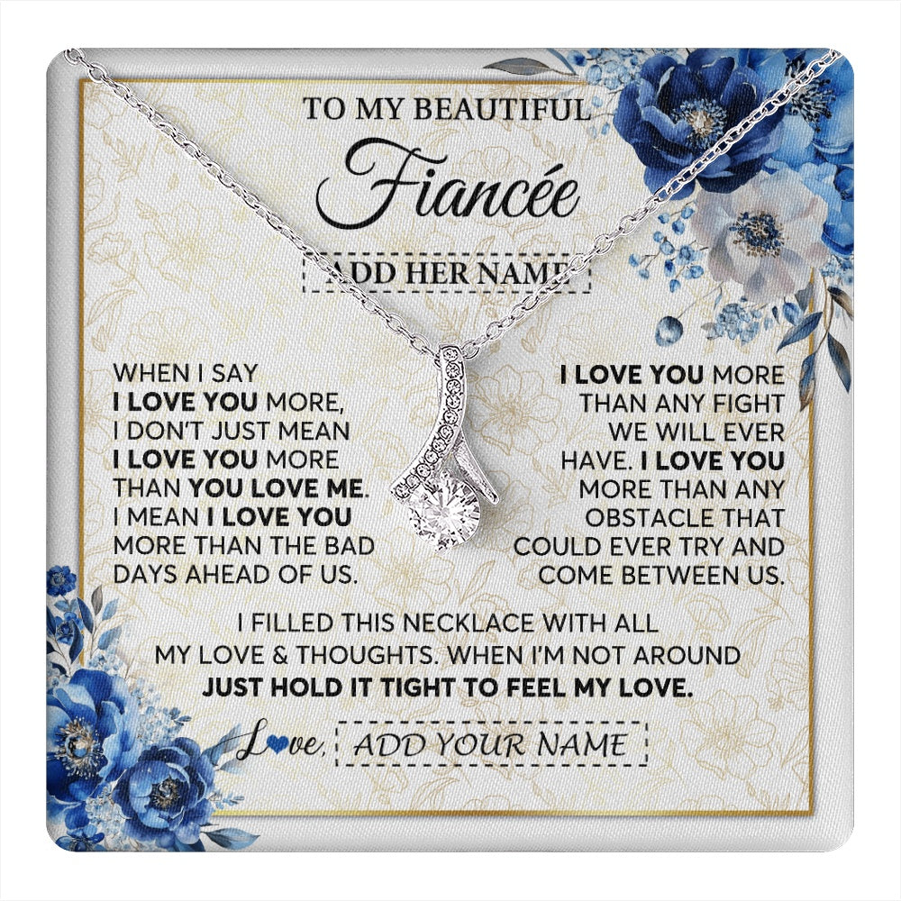 Alluring Beauty Necklace 14K White Gold Finish | 1 | Personalized To My Beautiful Fiancee Necklace From Fiance When I Say Fiancee Gifts Romantic Birthday Valentines Christmas Custom Gift Box Message Card | https://teecentury.