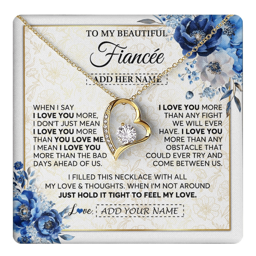 Forever Love Necklace 18K Yellow Gold Finish | 1 | Personalized To My Beautiful Fiancee Necklace From Fiance When I Say Fiancee Gifts Romantic Birthday Valentines Christmas Custom Gift Box Message Card | https://teecentury.