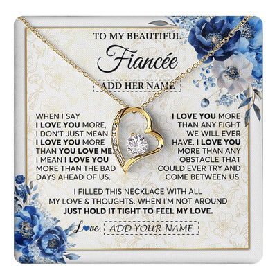 Forever Love Necklace 18K Yellow Gold Finish | 1 | Personalized To My Beautiful Fiancee Necklace From Fiance When I Say Fiancee Gifts Romantic Birthday Valentines Christmas Custom Gift Box Message Card | https://teecentury.