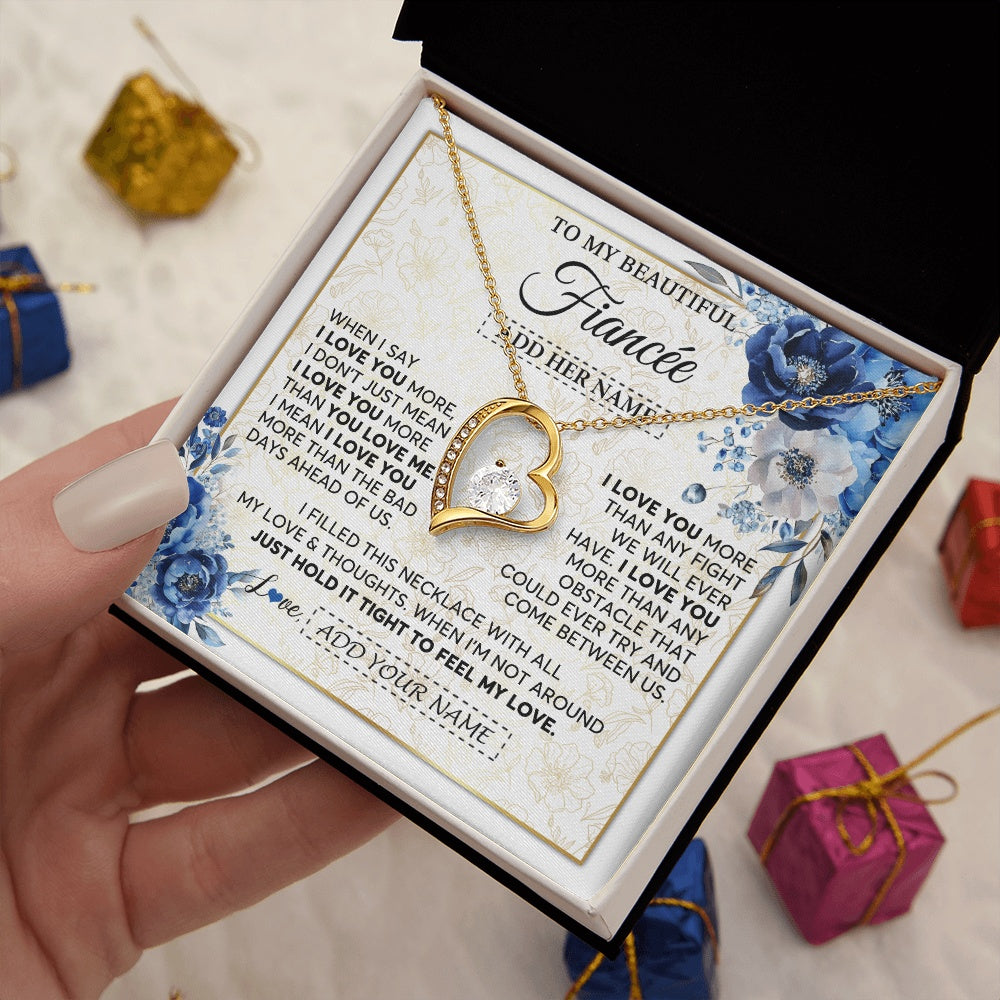 Forever Love Necklace 18K Yellow Gold Finish | 2 | Personalized To My Beautiful Fiancee Necklace From Fiance When I Say Fiancee Gifts Romantic Birthday Valentines Christmas Custom Gift Box Message Card | https://teecentury.