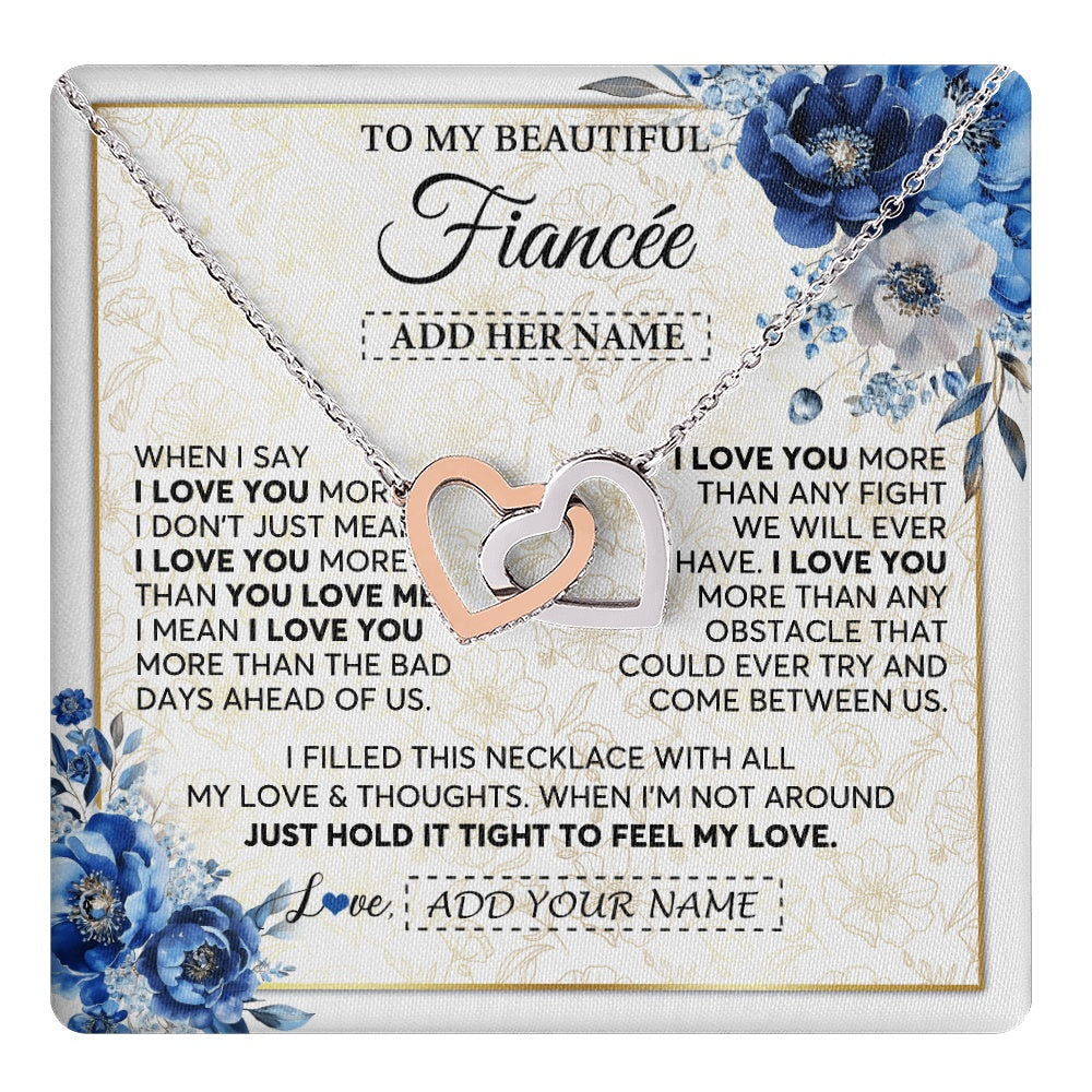 Interlocking Hearts Necklace Stainless Steel & Rose Gold Finish | 1 | Personalized To My Beautiful Fiancee Necklace From Fiance When I Say Fiancee Gifts Romantic Birthday Valentines Christmas Custom Gift Box Message Card | https://teecentury.