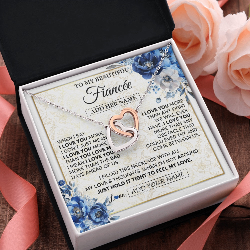 Interlocking Hearts Necklace Stainless Steel & Rose Gold Finish | 2 | Personalized To My Beautiful Fiancee Necklace From Fiance When I Say Fiancee Gifts Romantic Birthday Valentines Christmas Custom Gift Box Message Card | https://teecentury.