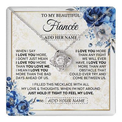 Love Knot Necklace 14K White Gold Finish | 1 | Personalized To My Beautiful Fiancee Necklace From Fiance When I Say Fiancee Gifts Romantic Birthday Valentines Christmas Custom Gift Box Message Card | https://teecentury.