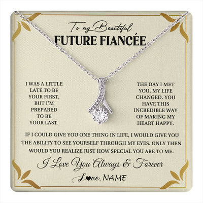 Alluring Beauty Necklace 14K White Gold Finish | 1 | Personalized To My Beautiful Fiancee Necklace Gift From Fiance Promise Necklace For Fiancee Birthday Valentines Day Christmas Customized Gift Box Message Card | teecentury