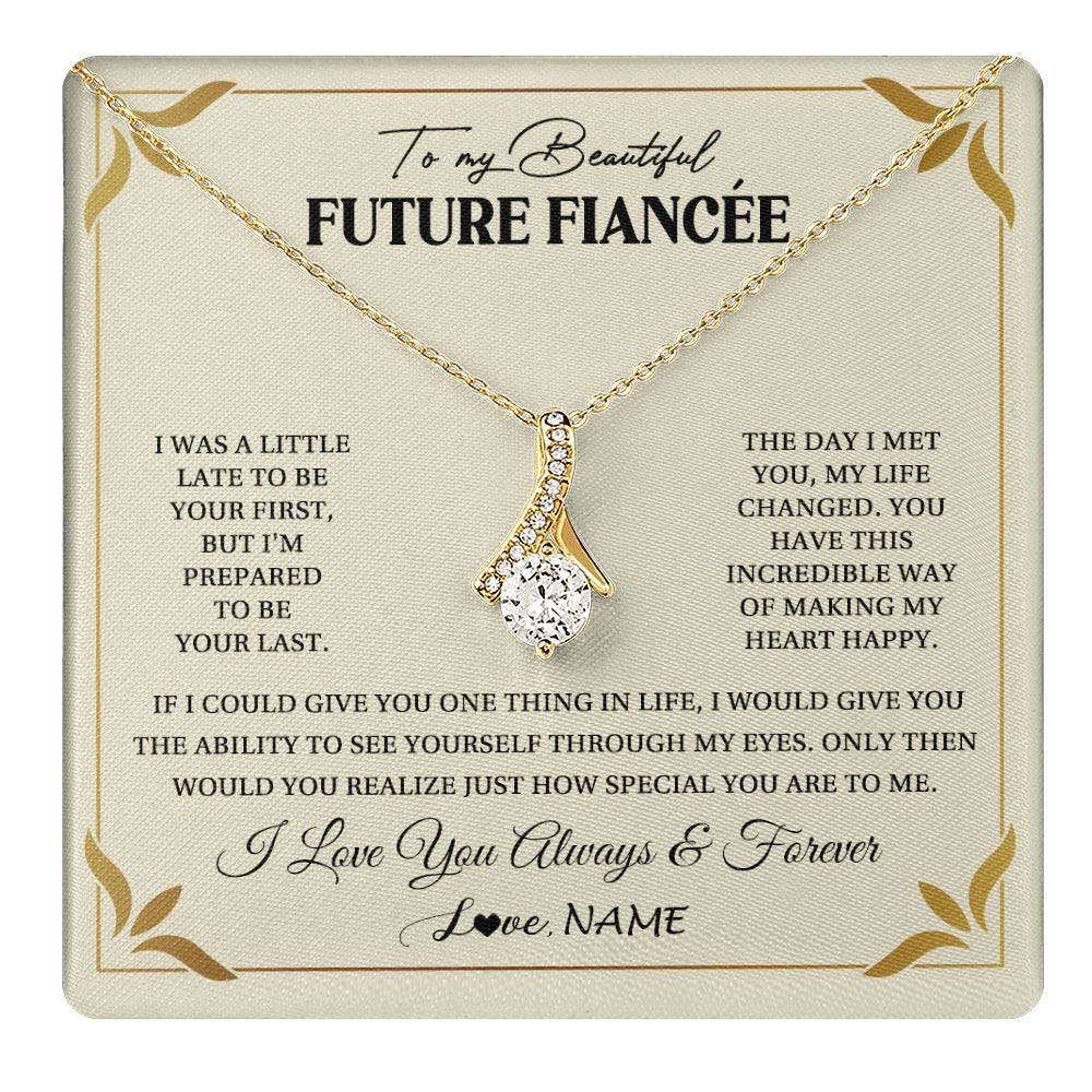 Alluring Beauty Necklace 18K Yellow Gold Finish | 1 | Personalized To My Beautiful Fiancee Necklace Gift From Fiance Promise Necklace For Fiancee Birthday Valentines Day Christmas Customized Gift Box Message Card | teecentury