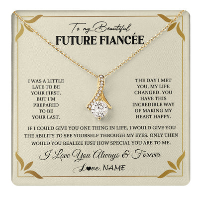 Alluring Beauty Necklace 18K Yellow Gold Finish | 1 | Personalized To My Beautiful Fiancee Necklace Gift From Fiance Promise Necklace For Fiancee Birthday Valentines Day Christmas Customized Gift Box Message Card | teecentury