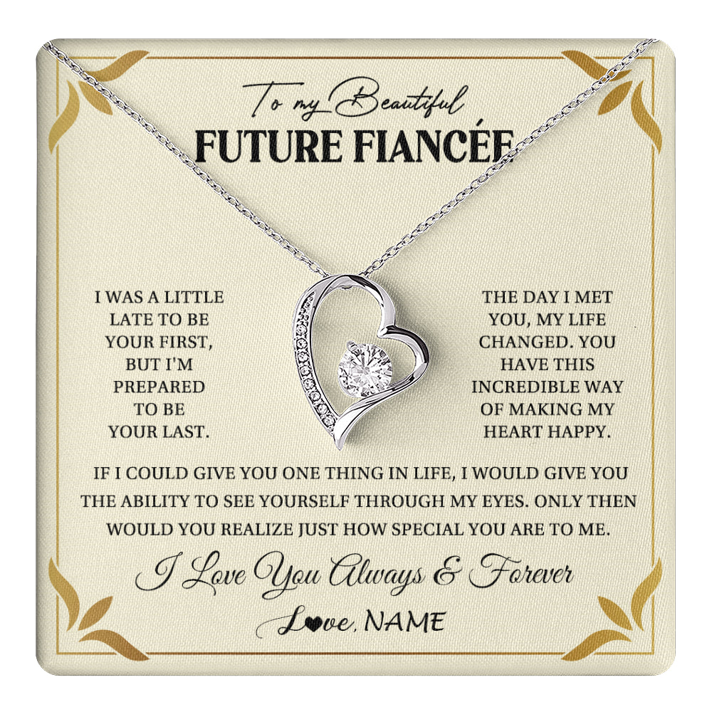 Forever Love Necklace 14K White Gold Finish | 1 | Personalized To My Beautiful Fiancee Necklace Gift From Fiance Promise Necklace For Fiancee Birthday Valentines Day Christmas Customized Gift Box Message Card | teecentury