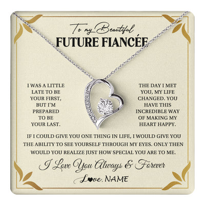 Forever Love Necklace 14K White Gold Finish | 1 | Personalized To My Beautiful Fiancee Necklace Gift From Fiance Promise Necklace For Fiancee Birthday Valentines Day Christmas Customized Gift Box Message Card | teecentury