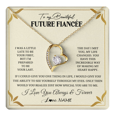 Forever Love Necklace 18K Yellow Gold Finish | 1 | Personalized To My Beautiful Fiancee Necklace Gift From Fiance Promise Necklace For Fiancee Birthday Valentines Day Christmas Customized Gift Box Message Card | teecentury