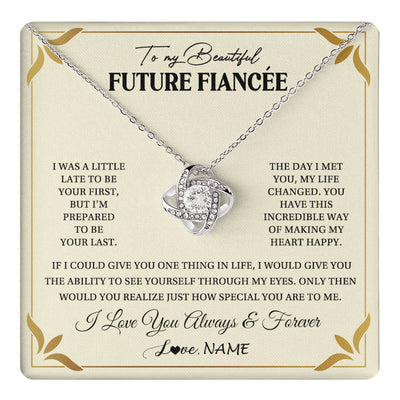Love Knot Necklace 14K White Gold Finish | 1 | Personalized To My Beautiful Fiancee Necklace Gift From Fiance Promise Necklace For Fiancee Birthday Valentines Day Christmas Customized Gift Box Message Card | teecentury