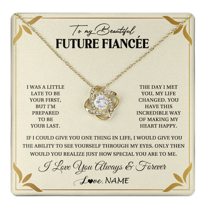 Love Knot Necklace 18K Yellow Gold Finish | 1 | Personalized To My Beautiful Fiancee Necklace Gift From Fiance Promise Necklace For Fiancee Birthday Valentines Day Christmas Customized Gift Box Message Card | teecentury