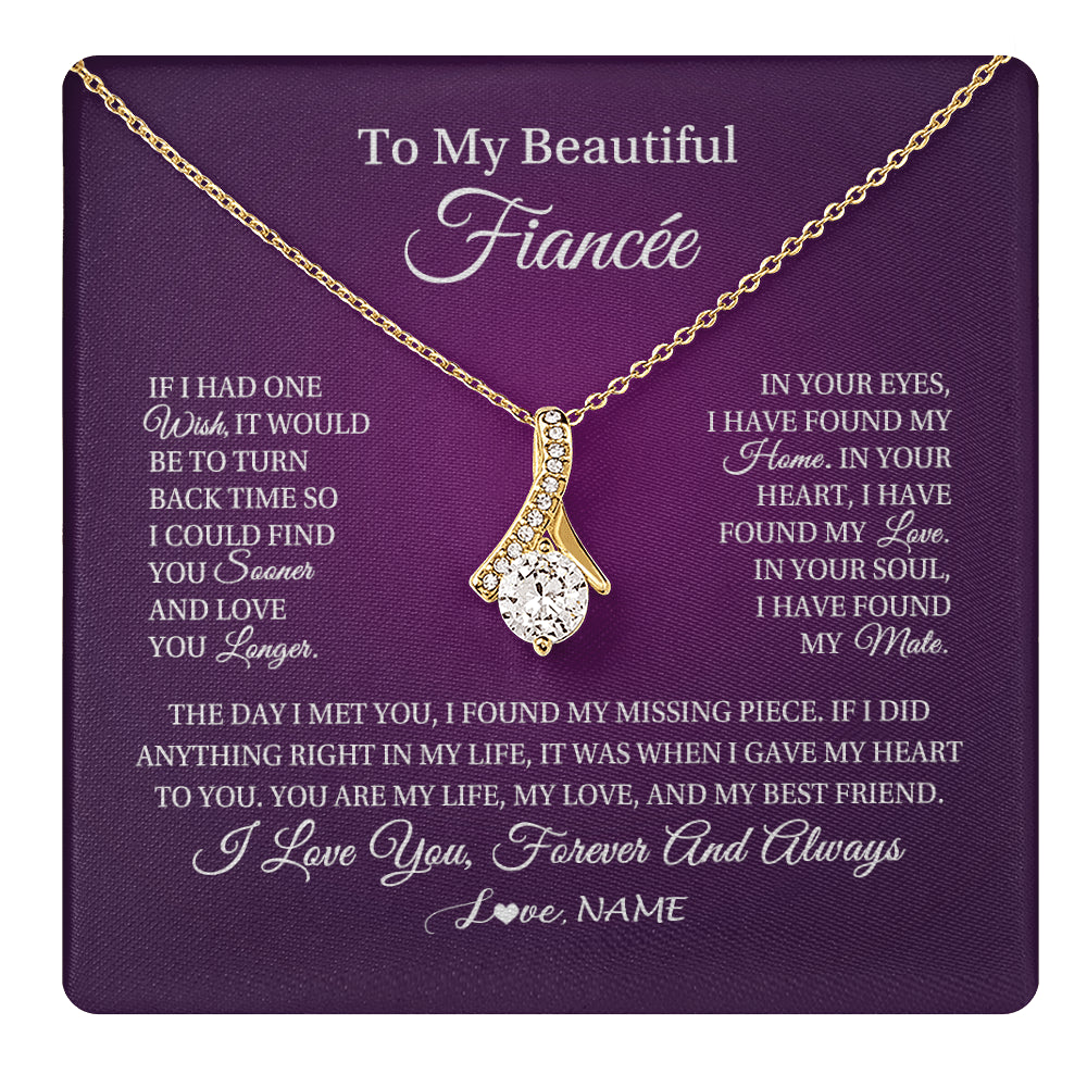 Alluring Beauty Necklace 18K Yellow Gold Finish | 1 | Personalized To My Beautiful Fiancee Necklace Gift Romantic Gifts For Fiancee Birthday Anniversary Valentines Day Christmas Customized Gift Box Message Card | teecentury