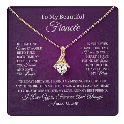 Alluring Beauty Necklace 18K Yellow Gold Finish | 1 | Personalized To My Beautiful Fiancee Necklace Gift Romantic Gifts For Fiancee Birthday Anniversary Valentines Day Christmas Customized Gift Box Message Card | teecentury