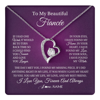 Forever Love Necklace 14K White Gold Finish | 1 | Personalized To My Beautiful Fiancee Necklace Gift Romantic Gifts For Fiancee Birthday Anniversary Valentines Day Christmas Customized Gift Box Message Card | teecentury
