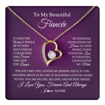 Forever Love Necklace 18K Yellow Gold Finish | 1 | Personalized To My Beautiful Fiancee Necklace Gift Romantic Gifts For Fiancee Birthday Anniversary Valentines Day Christmas Customized Gift Box Message Card | teecentury