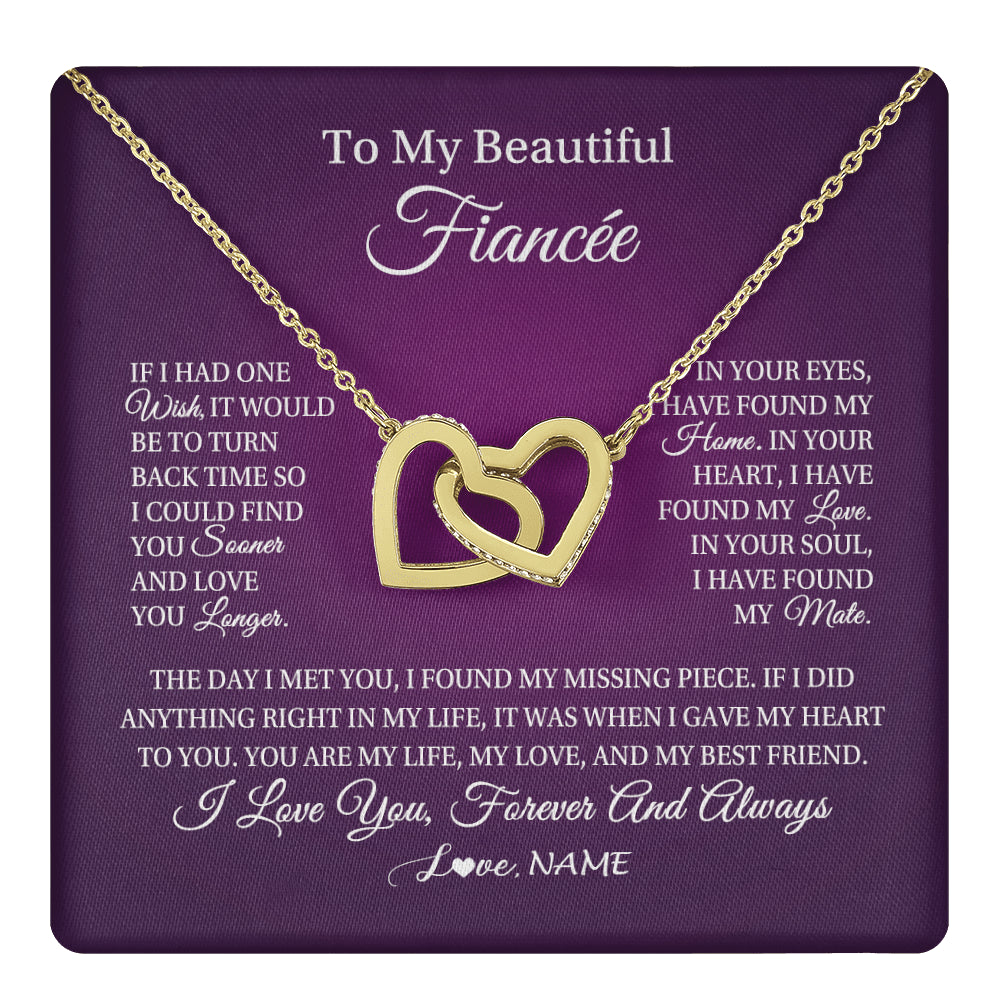 Interlocking Hearts Necklace 18K Yellow Gold Finish | 1 | Personalized To My Beautiful Fiancee Necklace Gift Romantic Gifts For Fiancee Birthday Anniversary Valentines Day Christmas Customized Gift Box Message Card | teecentury