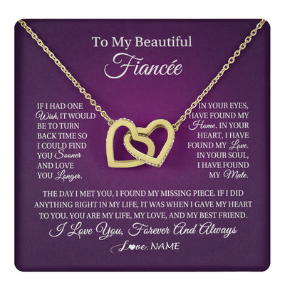 Interlocking Hearts Necklace 18K Yellow Gold Finish | 1 | Personalized To My Beautiful Fiancee Necklace Gift Romantic Gifts For Fiancee Birthday Anniversary Valentines Day Christmas Customized Gift Box Message Card | teecentury