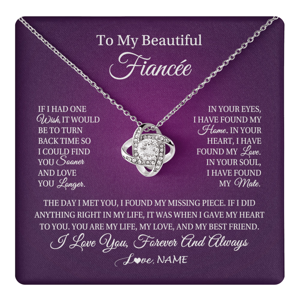 Love Knot Necklace 14K White Gold Finish | 1 | Personalized To My Beautiful Fiancee Necklace Gift Romantic Gifts For Fiancee Birthday Anniversary Valentines Day Christmas Customized Gift Box Message Card | teecentury