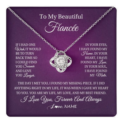 Love Knot Necklace 14K White Gold Finish | 1 | Personalized To My Beautiful Fiancee Necklace Gift Romantic Gifts For Fiancee Birthday Anniversary Valentines Day Christmas Customized Gift Box Message Card | teecentury