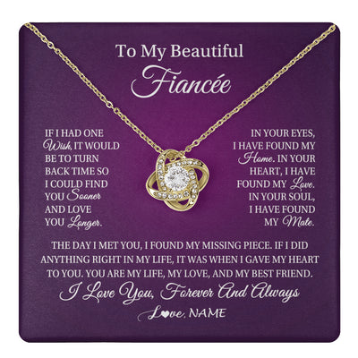 Love Knot Necklace 18K Yellow Gold Finish | 1 | Personalized To My Beautiful Fiancee Necklace Gift Romantic Gifts For Fiancee Birthday Anniversary Valentines Day Christmas Customized Gift Box Message Card | teecentury