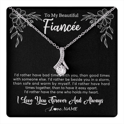 Alluring Beauty Necklace 14K White Gold Finish | 1 | Personalized To My Beautiful Fiancee Necklace Gifts From Fiance I'd Rather Fiancee Birthday Idea Anniversary Valentines Day Customized Gift Box Message Card | teecentury