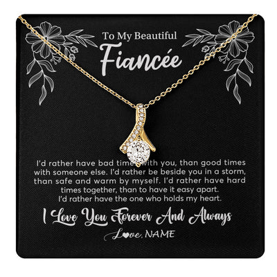 Alluring Beauty Necklace 18K Yellow Gold Finish | 1 | Personalized To My Beautiful Fiancee Necklace Gifts From Fiance I'd Rather Fiancee Birthday Idea Anniversary Valentines Day Customized Gift Box Message Card | teecentury