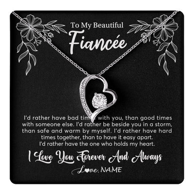 Forever Love Necklace 14K White Gold Finish | 1 | Personalized To My Beautiful Fiancee Necklace Gifts From Fiance I'd Rather Fiancee Birthday Idea Anniversary Valentines Day Customized Gift Box Message Card | teecentury