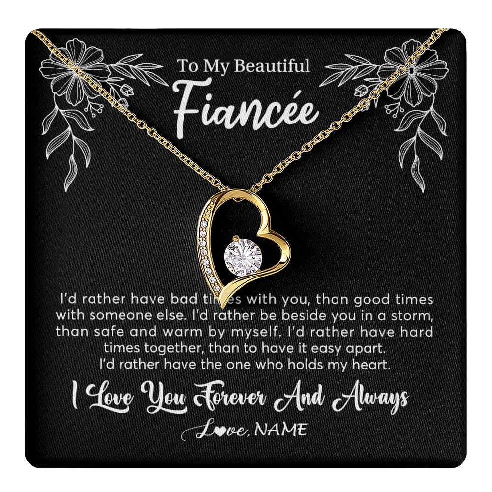 Forever Love Necklace 18K Yellow Gold Finish | 1 | Personalized To My Beautiful Fiancee Necklace Gifts From Fiance I'd Rather Fiancee Birthday Idea Anniversary Valentines Day Customized Gift Box Message Card | teecentury