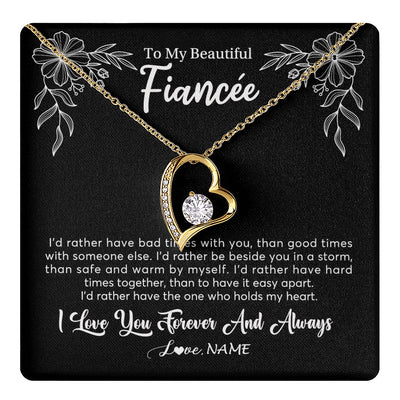 Forever Love Necklace 18K Yellow Gold Finish | 1 | Personalized To My Beautiful Fiancee Necklace Gifts From Fiance I'd Rather Fiancee Birthday Idea Anniversary Valentines Day Customized Gift Box Message Card | teecentury