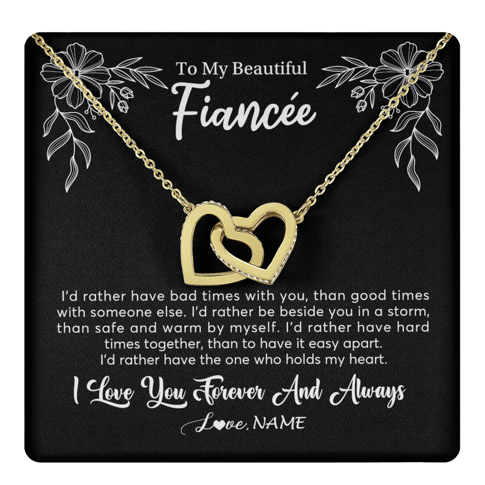 Interlocking Hearts Necklace 18K Yellow Gold Finish | 1 | Personalized To My Beautiful Fiancee Necklace Gifts From Fiance I'd Rather Fiancee Birthday Idea Anniversary Valentines Day Customized Gift Box Message Card | teecentury