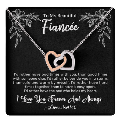 Interlocking Hearts Necklace Stainless Steel & Rose Gold Finish | 1 | Personalized To My Beautiful Fiancee Necklace Gifts From Fiance I'd Rather Fiancee Birthday Idea Anniversary Valentines Day Customized Gift Box Message Card | teecentury