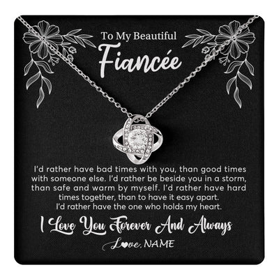 Love Knot Necklace 14K White Gold Finish | 1 | Personalized To My Beautiful Fiancee Necklace Gifts From Fiance I'd Rather Fiancee Birthday Idea Anniversary Valentines Day Customized Gift Box Message Card | teecentury