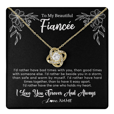 Love Knot Necklace 18K Yellow Gold Finish | 1 | Personalized To My Beautiful Fiancee Necklace Gifts From Fiance I'd Rather Fiancee Birthday Idea Anniversary Valentines Day Customized Gift Box Message Card | teecentury