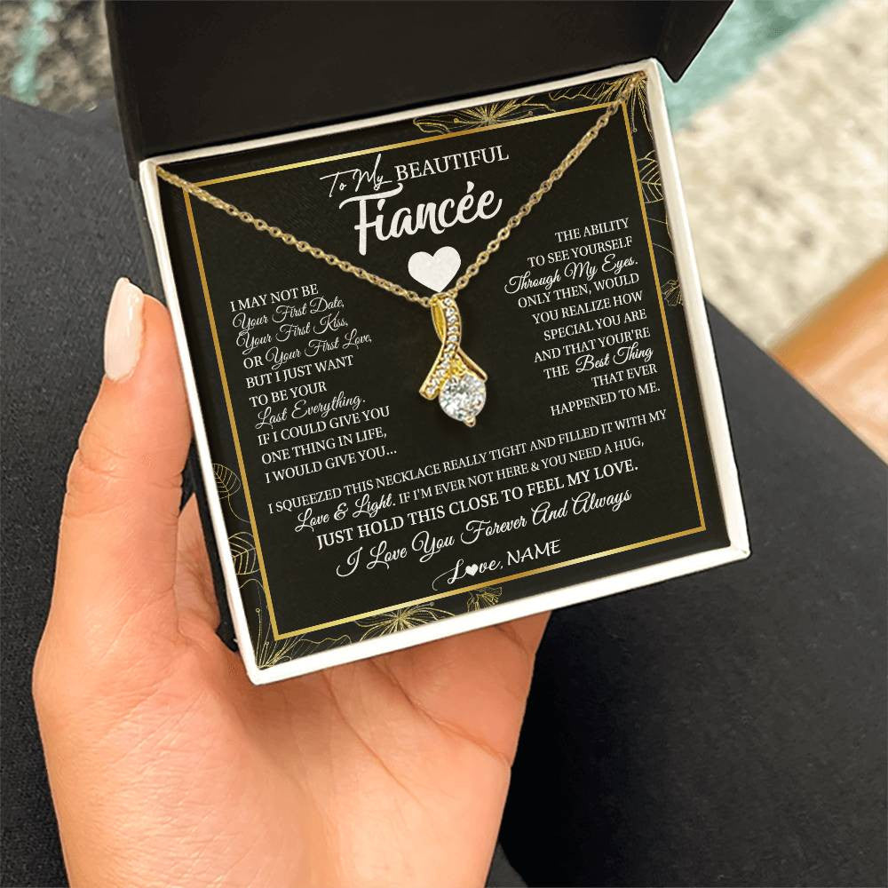 Alluring Beauty Necklace 18K Yellow Gold Finish | 2 | Personalized To My Beautiful Fiancee Necklace I May Not Be Your First Day Future Wife Valentines Day Birthday Christmas Customized Gift Box Message Card | teecentury