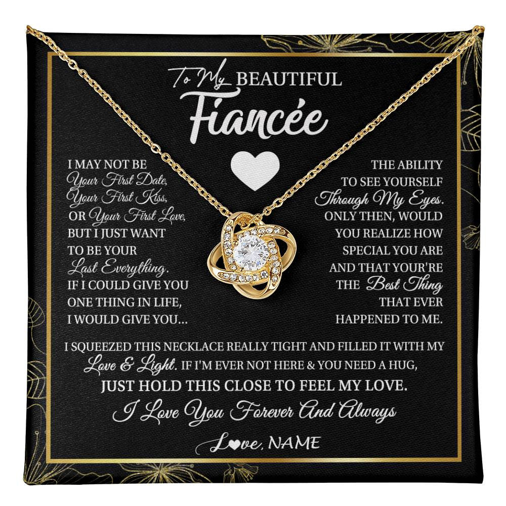 Love Knot Necklace 18K Yellow Gold Finish | 1 | Personalized To My Beautiful Fiancee Necklace I May Not Be Your First Day Future Wife Valentines Day Birthday Christmas Customized Gift Box Message Card | teecentury