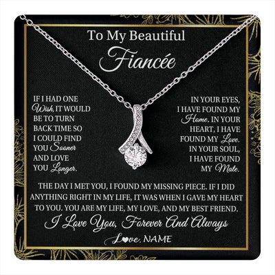 Alluring Beauty Necklace 14K White Gold Finish | 1 | Personalized To My Beautiful Fiancee Necklace Romantic Gifts Fiancee Birthday Anniversary Jewelry Valentines Day Christmas Customized Gift Box Message Card | teecentury