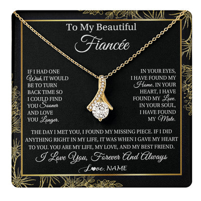Alluring Beauty Necklace 18K Yellow Gold Finish | 1 | Personalized To My Beautiful Fiancee Necklace Romantic Gifts Fiancee Birthday Anniversary Jewelry Valentines Day Christmas Customized Gift Box Message Card | teecentury