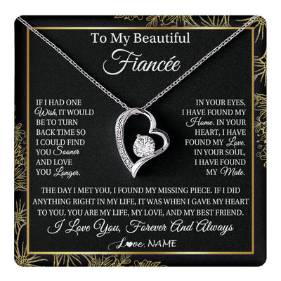 Forever Love Necklace 14K White Gold Finish | 1 | Personalized To My Beautiful Fiancee Necklace Romantic Gifts Fiancee Birthday Anniversary Jewelry Valentines Day Christmas Customized Gift Box Message Card | teecentury