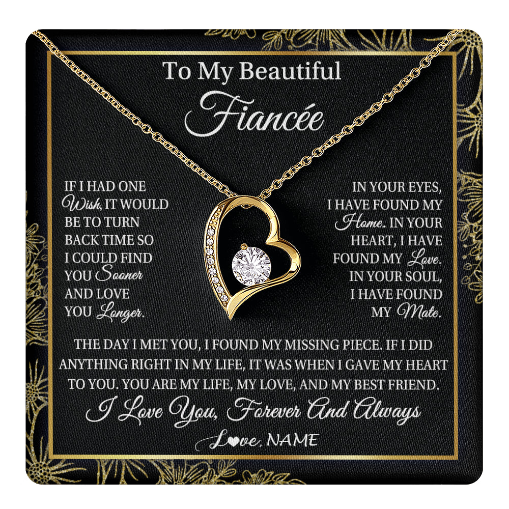 Forever Love Necklace 18K Yellow Gold Finish | 1 | Personalized To My Beautiful Fiancee Necklace Romantic Gifts Fiancee Birthday Anniversary Jewelry Valentines Day Christmas Customized Gift Box Message Card | teecentury
